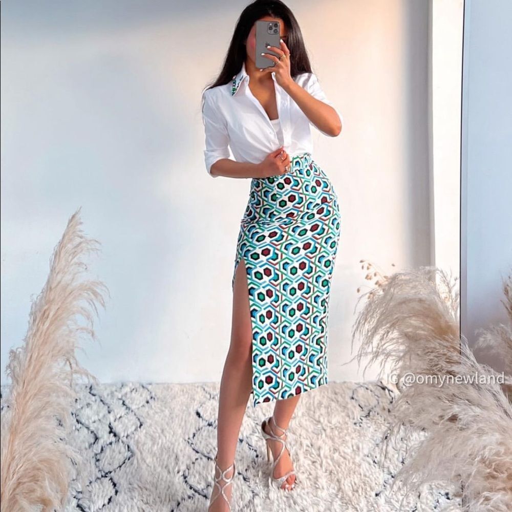 ZARA GEOMETRIC PRINT PENCIL SKIRT